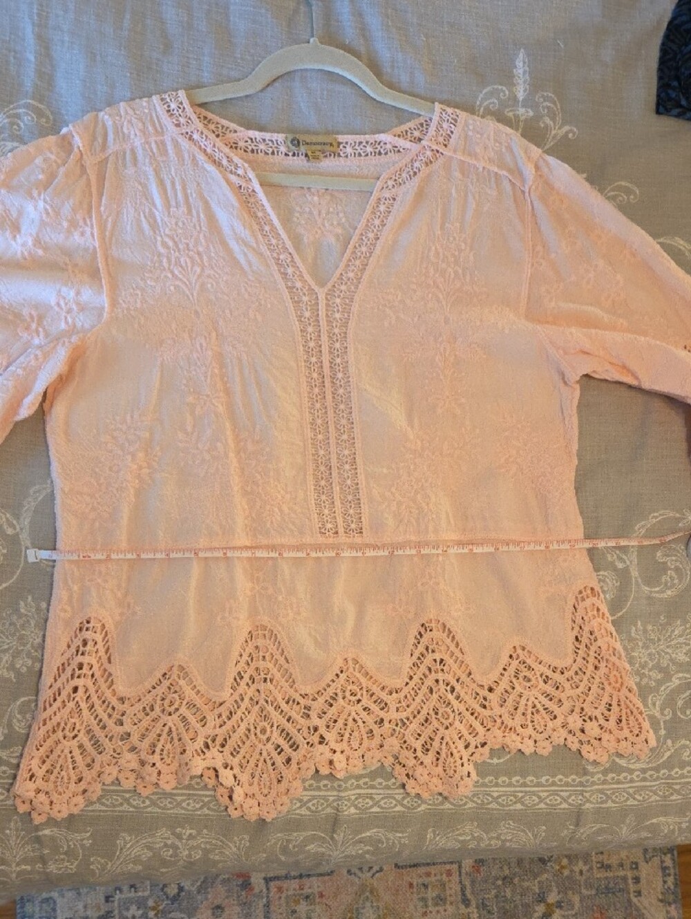 Democracy Crochet Cotton Peplum Top PALE PEACH, Size Medium - Picture 7 of 7